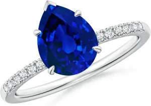 Sapphire Hidden Halo Engagement Ring in 14K Solid Gold/Platinum mist harshly spacecraft | Birthday, Anniversary, Wedding Jewelry Gift for Women Angara Lab Grown Pear-Shaped Blue 