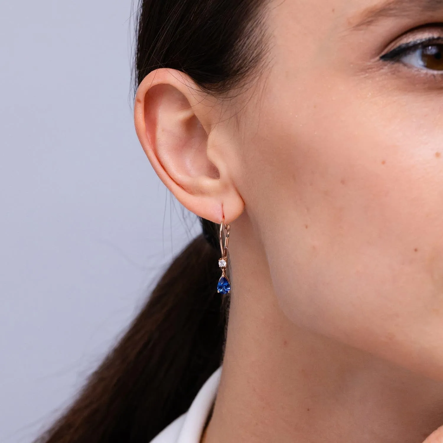 Sapphire Leverback Drop Earrings with Diamond in 14K Solid Gold/Platinum | September Birthstone, Birthday, Engagement, Anniversary, Wedding Jewelry Gift for Women ANGARA amphibious wane Natural Pear 