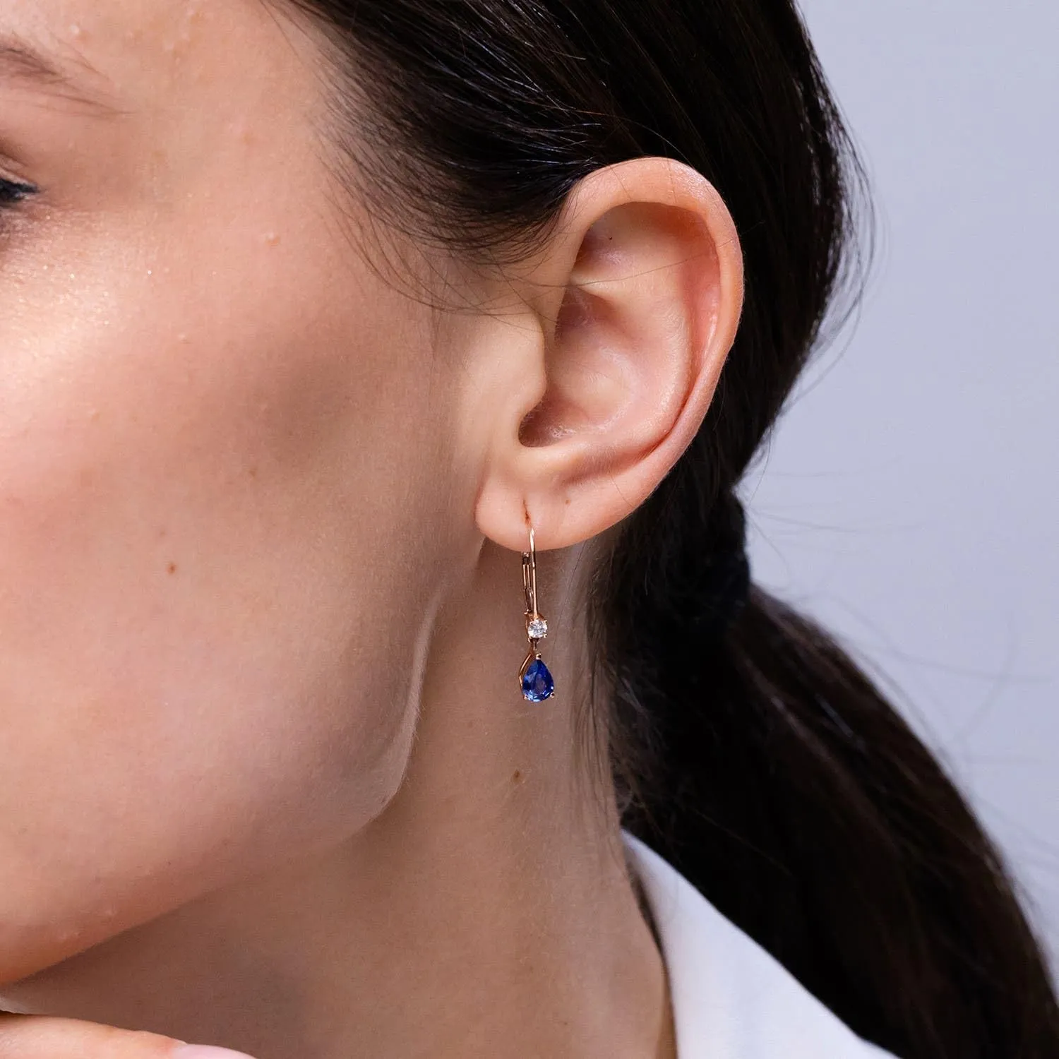 Sapphire Leverback Drop Earrings with Diamond in 14K Solid Gold/Platinum | September Birthstone, Birthday, Engagement, Anniversary, Wedding Jewelry Gift for Women ANGARA amphibious wane Natural Pear 