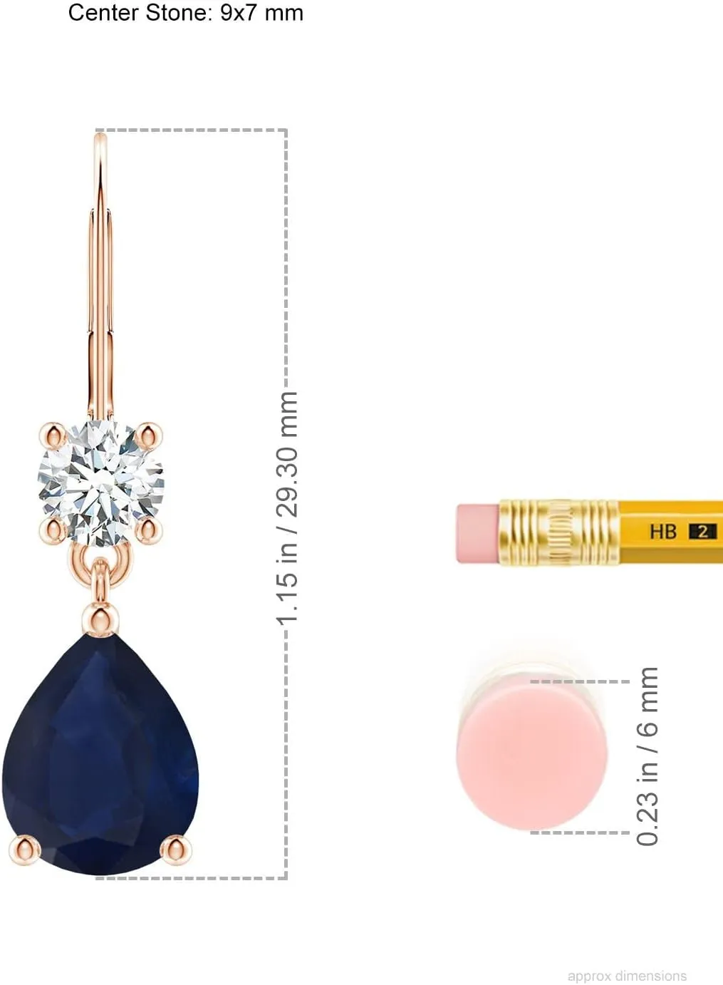 Sapphire Leverback Drop Earrings with Diamond in 14K Solid Gold/Platinum | September Birthstone, Birthday, Engagement, Anniversary, Wedding Jewelry Gift for Women ANGARA amphibious wane Natural Pear 