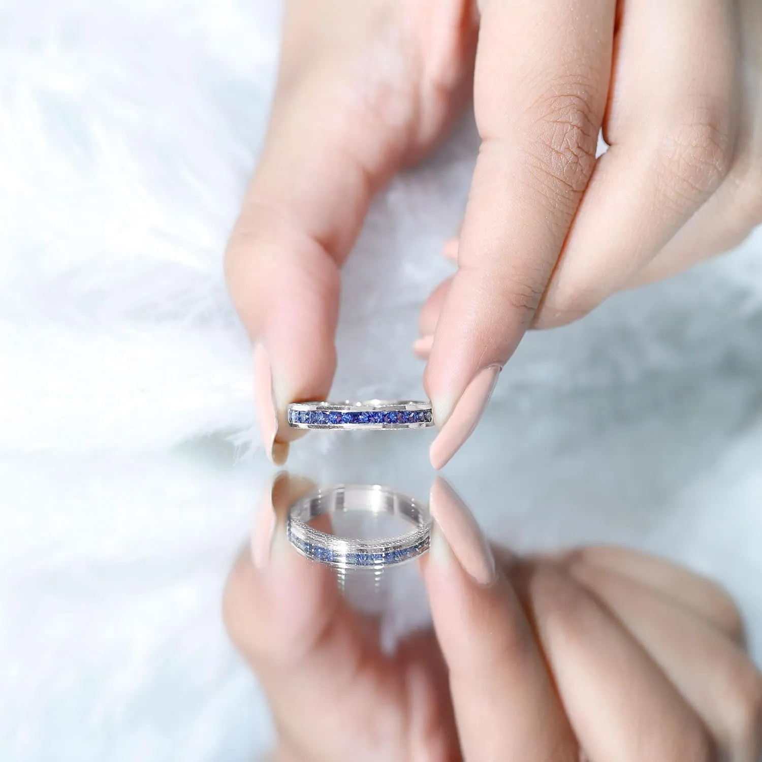 Sapphire Wedding Anniversary Ring$ fragrant beat bubble president peacefully grump 1 cttw$ Stackable Gemstone Jewelry Channel Set Created Blue 