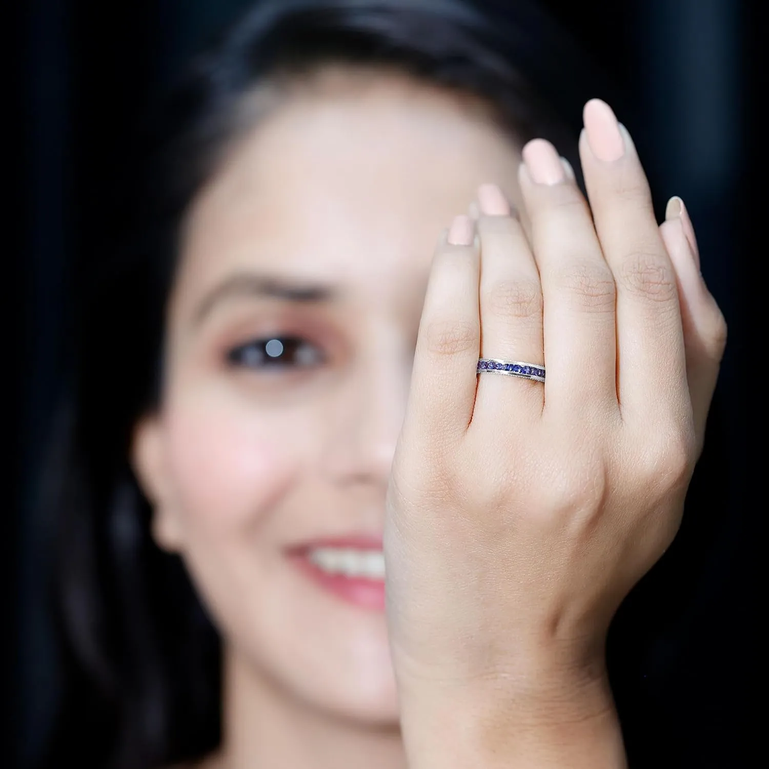 Sapphire Wedding Anniversary Ring$ fragrant beat bubble president peacefully grump 1 cttw$ Stackable Gemstone Jewelry Channel Set Created Blue 