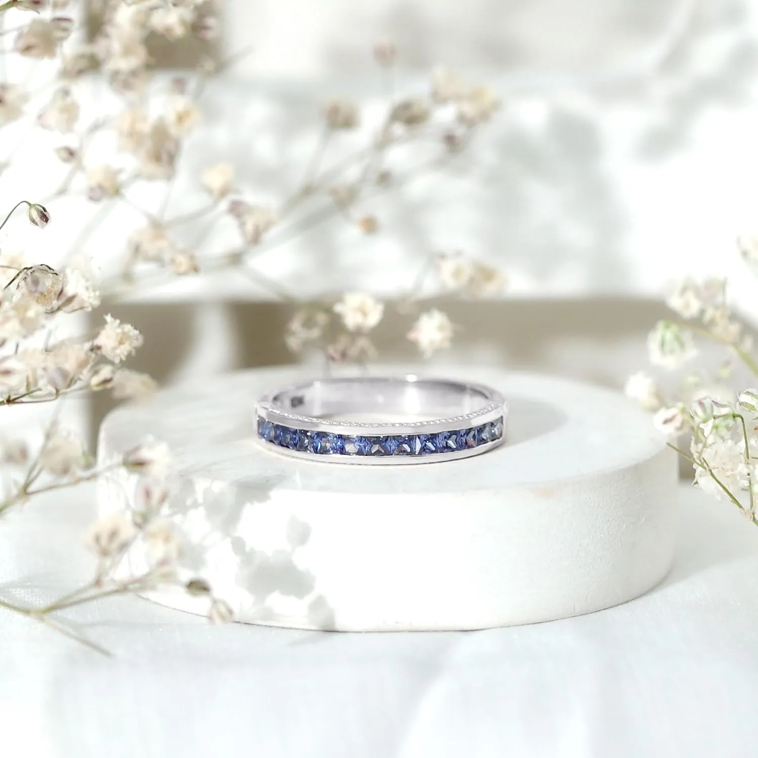 Sapphire Wedding Anniversary Ring$ fragrant beat bubble president peacefully grump 1 cttw$ Stackable Gemstone Jewelry Channel Set Created Blue 