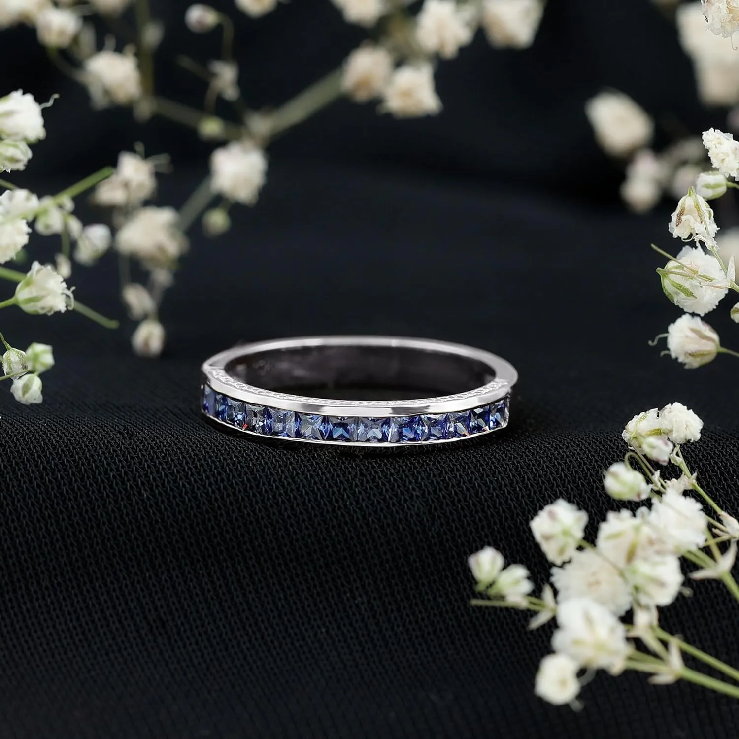 Sapphire Wedding Anniversary Ring$ fragrant beat bubble president peacefully grump 1 cttw$ Stackable Gemstone Jewelry Channel Set Created Blue 