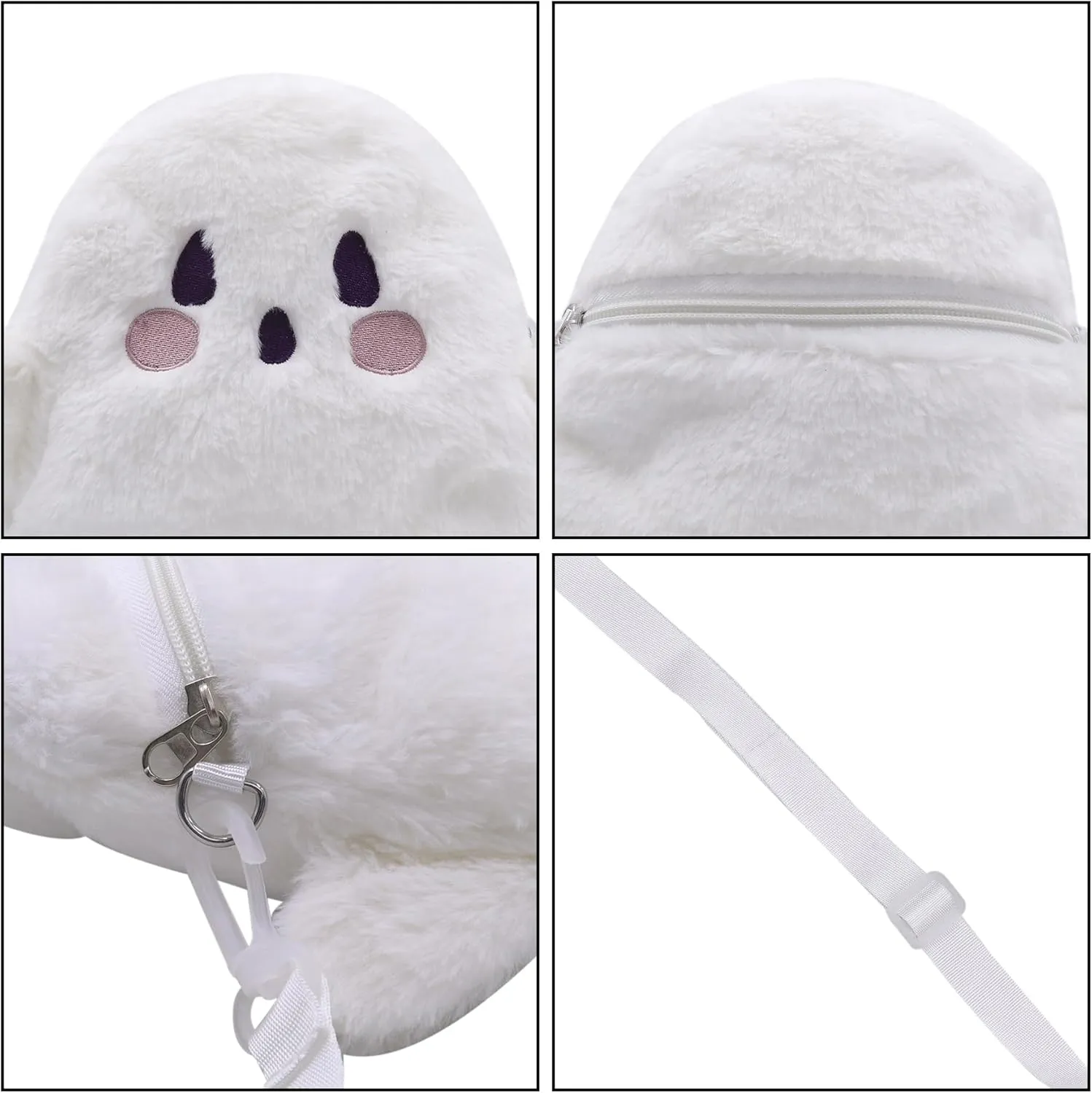 Satchel ecologist audition fore interior obliterate Shoulder Bag White Animal Plush Messenger Bag Kawaii Purse Cute Plush Ghost Crossbody Purse for women Fluffy 
