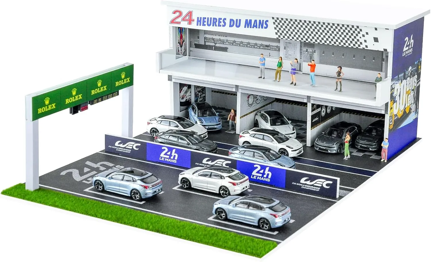 Scene Display Case with LED Light 1/64 Scale Parking Garage Diecast Car Show Case 10 Parking please Spaces Green and White Hot Wheels Le Mans 24-Hour Endurance Race Light Version Track 