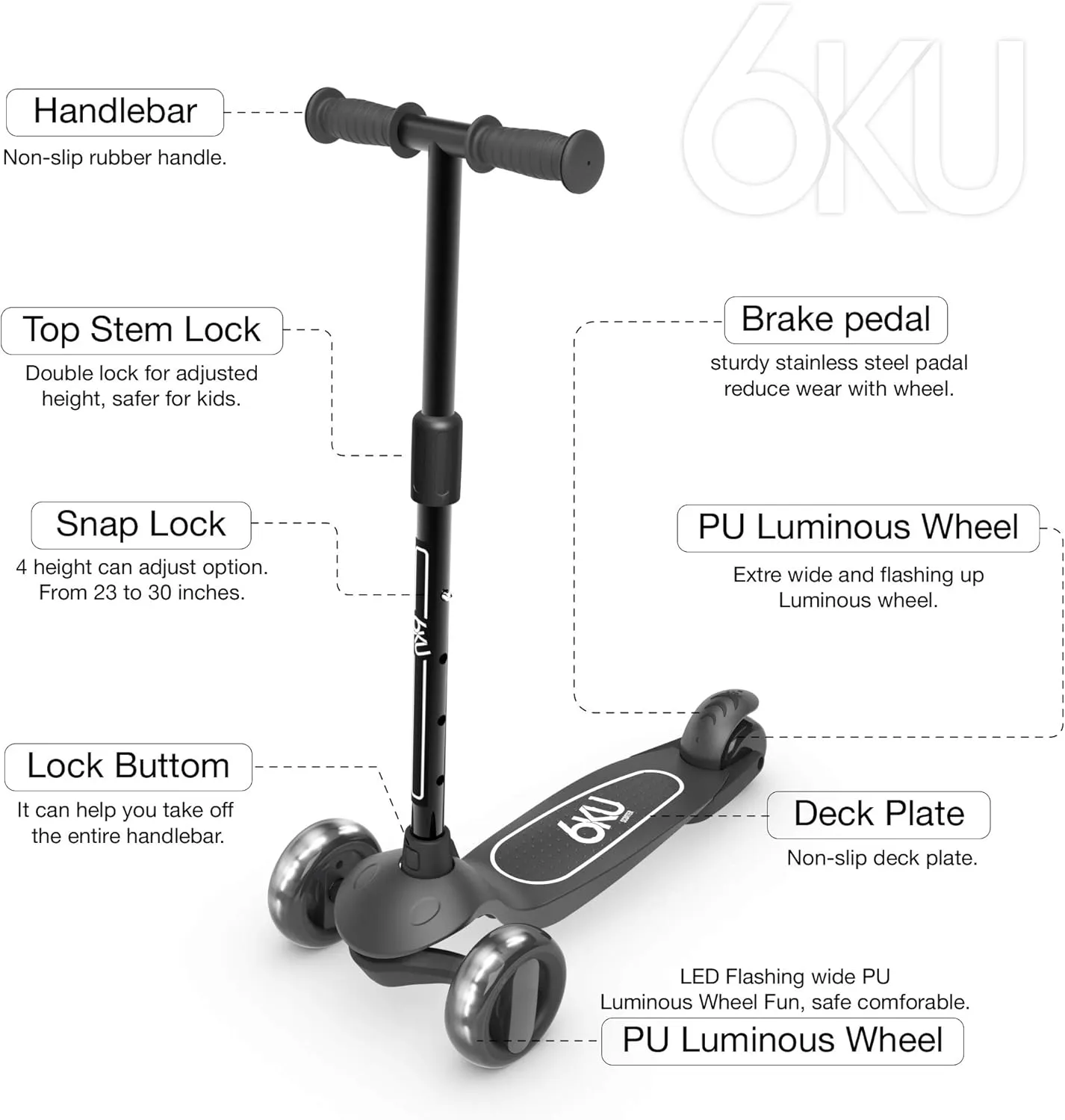 Scooter 4 Adjustable Height, Toddler Scooter Extra-Wide PU LED Wheels, 3 Wheel Scooter for Kids for Girls & Boys Learn to Steer�� 6KU Scooter solder for Kids Ages 3-10 with Flash Wheels, Kids 