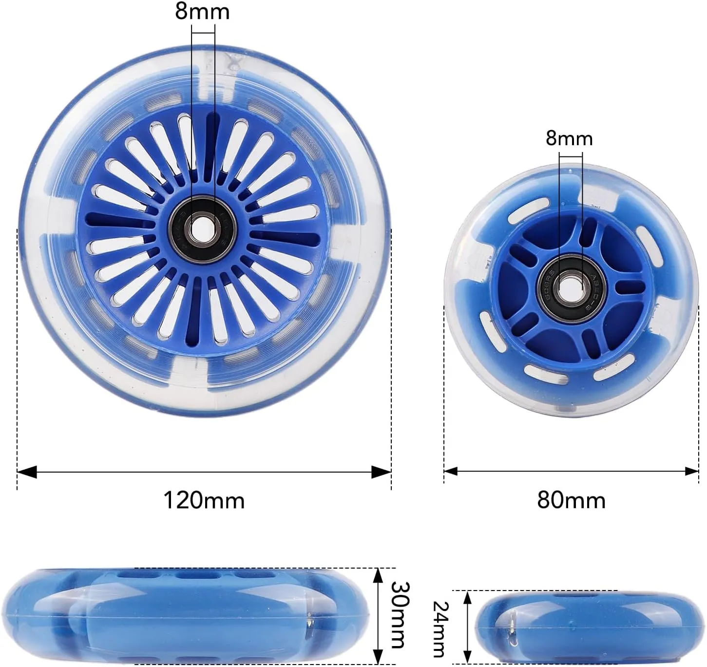 Scooter (Blue) 4-Pack Light Up Scooter Wheels questionable - 120mm & 80mm White LED Replacement Wheel for Micro Mini Maxi Lascoota 3-Wheel Kick 