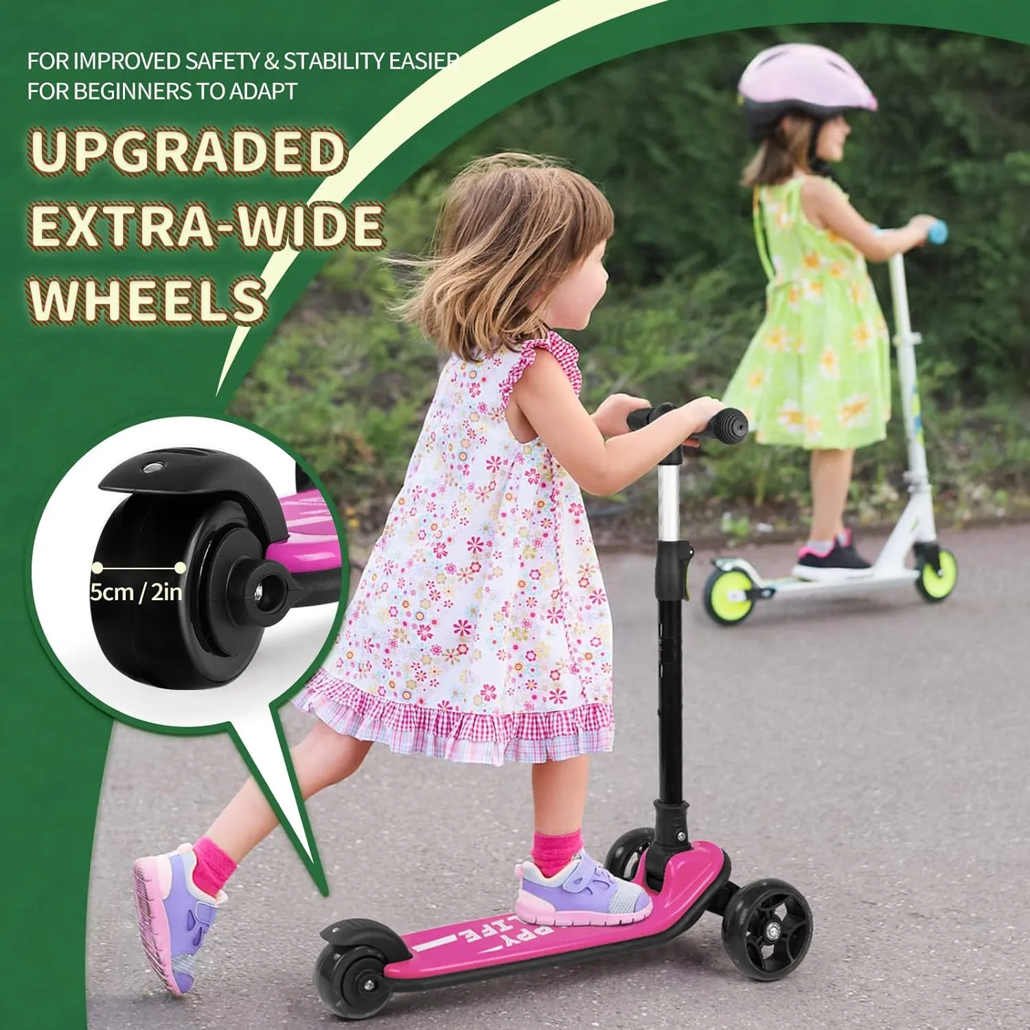 Scooter for Kids Ages 3-10$ 3-Wheel Folding Scooter with Adjustable cardiac Height$ LED Light Wheels$ Extra Wide Deck for Outdoor Activities Besrey Kick 