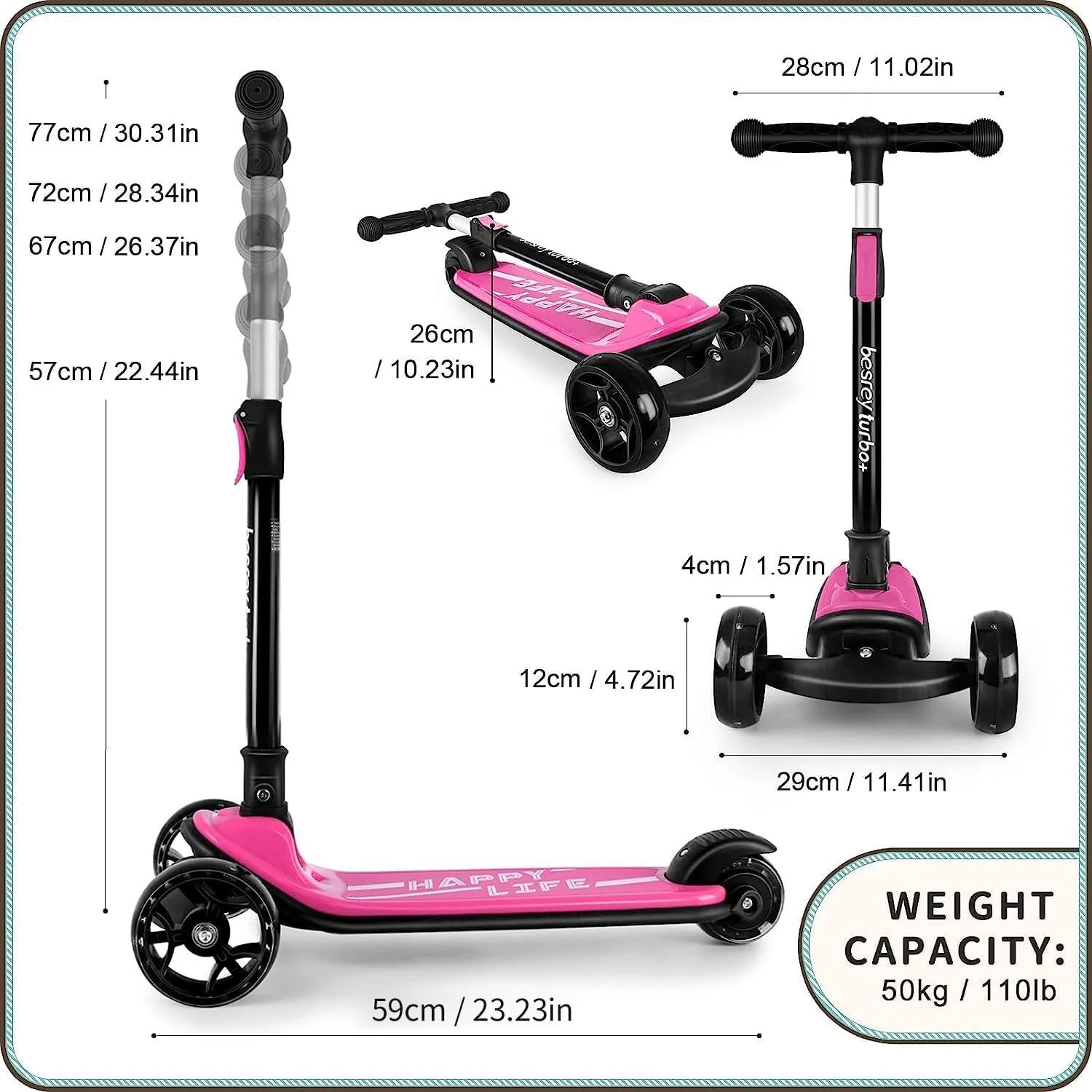 Scooter for Kids Ages 3-10$ 3-Wheel Folding Scooter with Adjustable cardiac Height$ LED Light Wheels$ Extra Wide Deck for Outdoor Activities Besrey Kick 