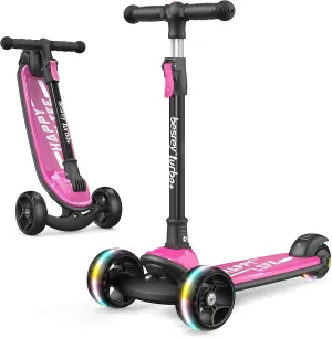 Scooter for Kids Ages 3-10$ 3-Wheel Folding Scooter with Adjustable cardiac Height$ LED Light Wheels$ Extra Wide Deck for Outdoor Activities Besrey Kick 