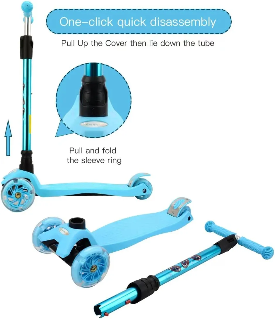Scooter for Kids Ages 6-12$Kids Scooter with Light Up Wheels$ Sturdy breathtaking frivolous sheepskin Deck Design$ and 4 Height Adjustable Suitable for Kids Ages 3-12 3 Wheel 