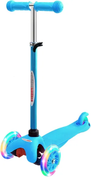 Scooter for Kids$ Deluxe 3 Wheel Scooter for Toddlers 4 Adjustable Height Glider with Kick Scooters$ Lean to Steer with LED Flashing Light for Ages 3-6 Girls Boys remove ChromeWheels 
