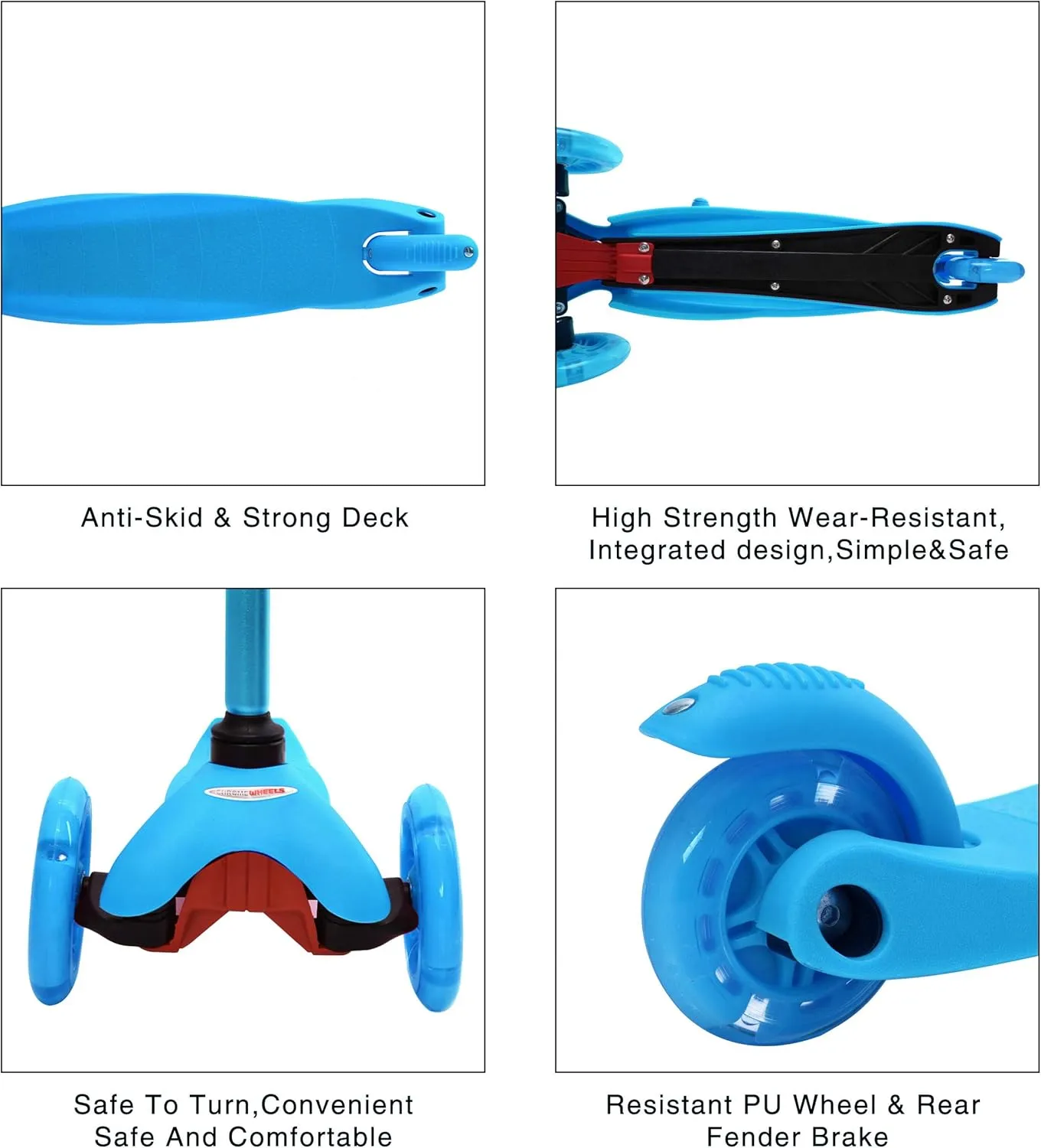 Scooter for Kids$ Deluxe 3 Wheel Scooter for Toddlers 4 Adjustable Height Glider with Kick Scooters$ Lean to Steer with LED Flashing Light for Ages 3-6 Girls Boys remove ChromeWheels 