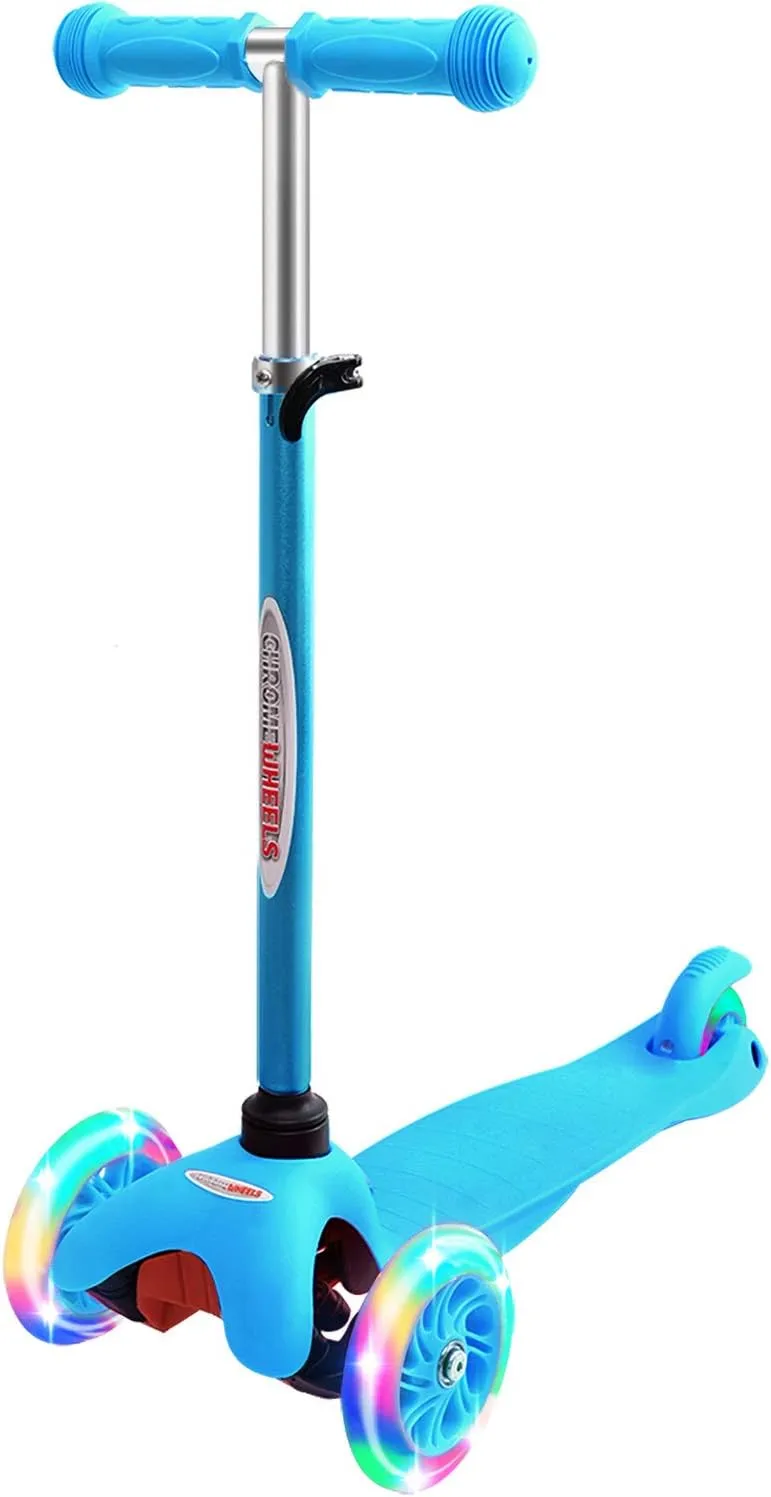 Scooter for Kids$ Deluxe 3 Wheel Scooter for Toddlers 4 Adjustable Height Glider with Kick Scooters$ Lean to Steer with LED Flashing Light for Ages 3-6 Girls Boys remove ChromeWheels 