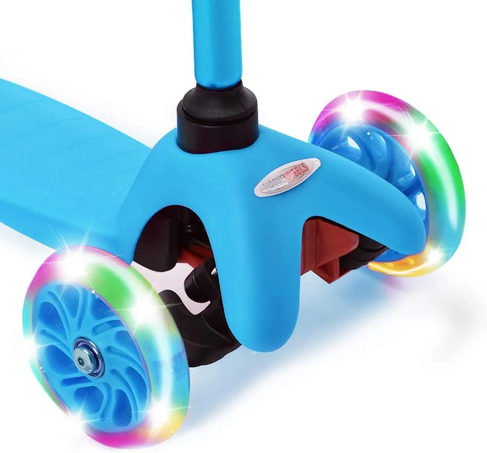 Scooter for Kids$ Deluxe 3 Wheel Scooter for Toddlers 4 Adjustable Height Glider with Kick Scooters$ Lean to Steer with LED Flashing Light for Ages 3-6 Girls Boys remove ChromeWheels 