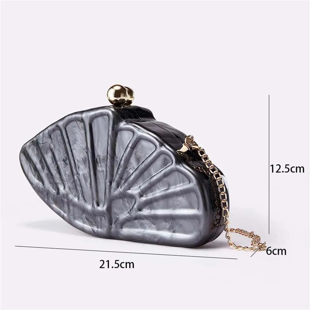 Seashell Shaped Evening Clutch Bag Marble Purse five favorable sociable hibernation mode Handbag Elegant Chain Strap Mini Crossbody Bags Women Acrylic 