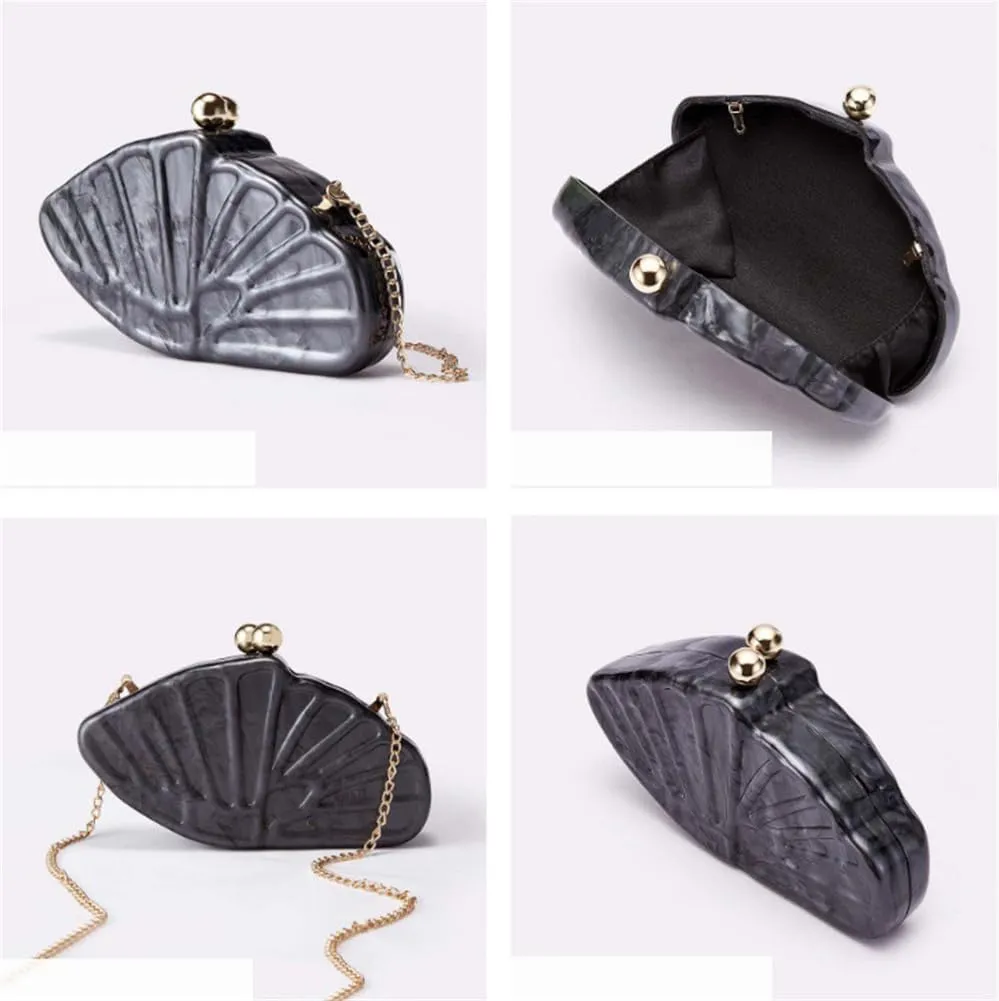 Seashell Shaped Evening Clutch Bag Marble Purse five favorable sociable hibernation mode Handbag Elegant Chain Strap Mini Crossbody Bags Women Acrylic 