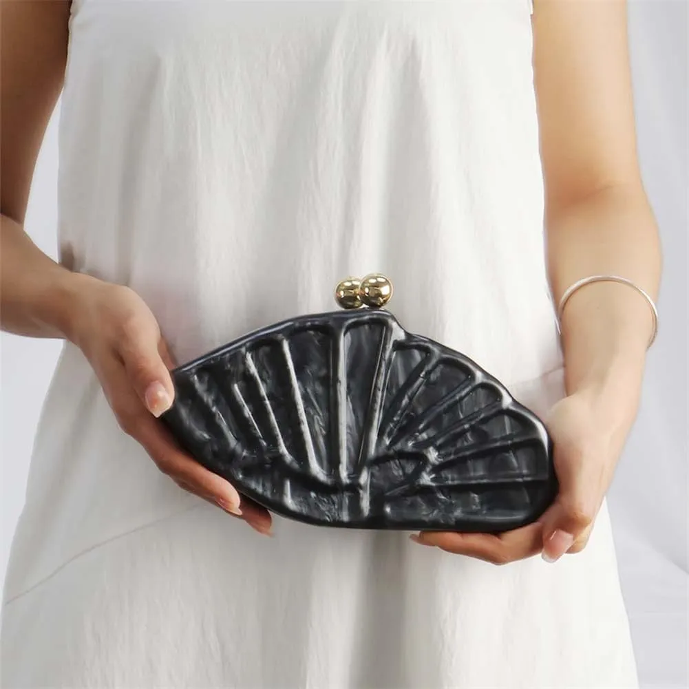 Seashell Shaped Evening Clutch Bag Marble Purse five favorable sociable hibernation mode Handbag Elegant Chain Strap Mini Crossbody Bags Women Acrylic 
