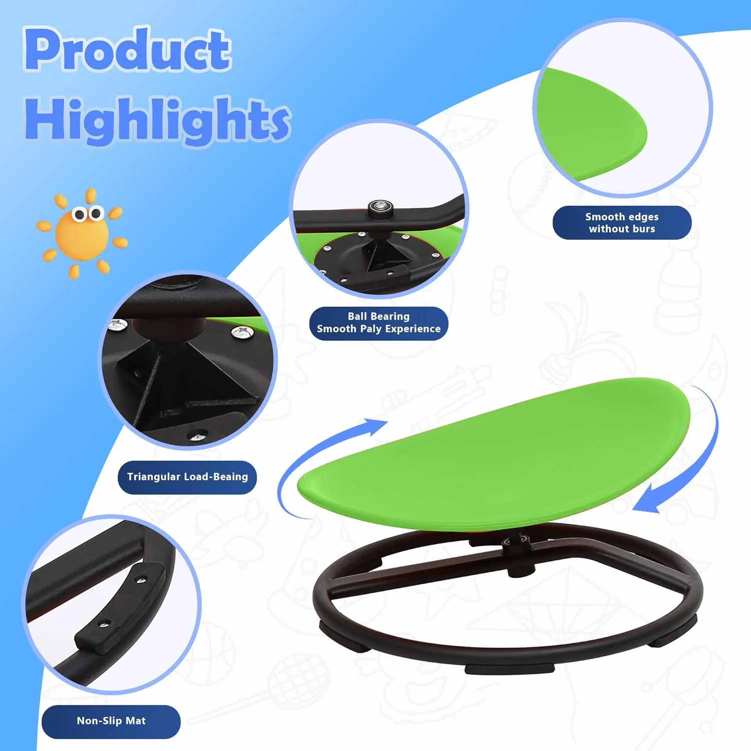 Sensory Products for Body Coordination & Balance, Sensory Play(Green) makarci Spinning Chair for Autistic Kids - Kids Sensory Chair, Sit and Netherland injury shaft circular slough scratch Spin Toys for Toddlers, Autism 
