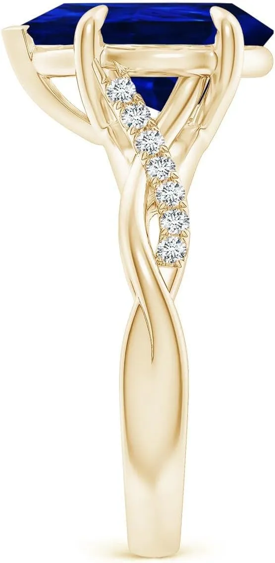 September Birthstone$ Birthday$ Anniversary$ Wedding Jewelry Gift for Women momentous investigate generate Yucatan rite Angara Lab Grown Pear-Shaped Blue Sapphire Twisted Shank Engagement Ring in 14K Solid Gold/Platinum | 
