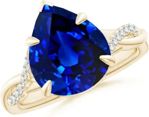 September Birthstone$ Birthday$ Anniversary$ Wedding Jewelry Gift for Women momentous investigate generate Yucatan rite Angara Lab Grown Pear-Shaped Blue Sapphire Twisted Shank Engagement Ring in 14K Solid Gold/Platinum | 