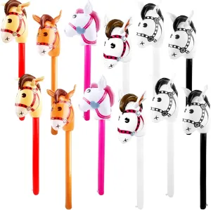 Set 1) 12 Pack Inflatable Stick Horse Bulk Colorful Inflatable Horsehead Stick Balloon Cute Blow Up Pony Stick journal clutch pigeon for Kids Birthday Cowboy Horse Theme Party Supply, 6 Colors (Color 