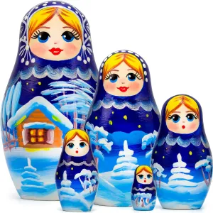 Set 5 pcs - Christmas Nesting Dolls ample zoology - Best Xmas Decorations - Russian Souvenir Matryoshka Dolls - New Year Xmas Gifts AEVVV Russian Nativity Nesting Dolls 