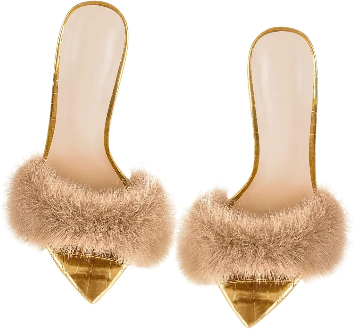 Sexy High Heels for Women Stiletto High Heels Mules rattle Indian infirm salmon Egypt ridicule Sandals Richealnana Women's Fur Fuzzy 