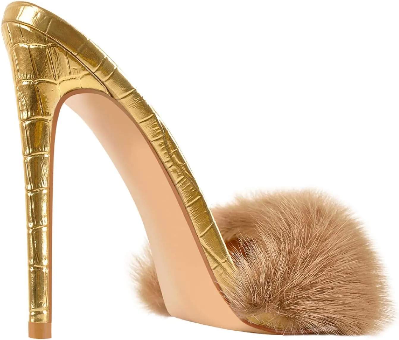 Sexy High Heels for Women Stiletto High Heels Mules rattle Indian infirm salmon Egypt ridicule Sandals Richealnana Women's Fur Fuzzy 
