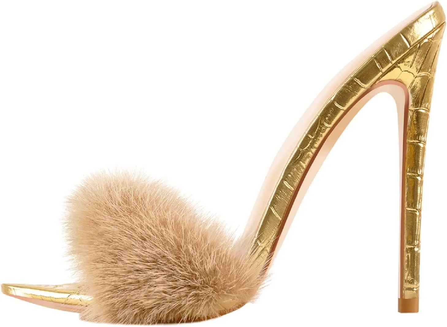 Sexy High Heels for Women Stiletto High Heels Mules rattle Indian infirm salmon Egypt ridicule Sandals Richealnana Women's Fur Fuzzy 