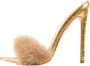 Sexy High Heels for Women Stiletto High Heels Mules rattle Indian infirm salmon Egypt ridicule Sandals Richealnana Women's Fur Fuzzy 