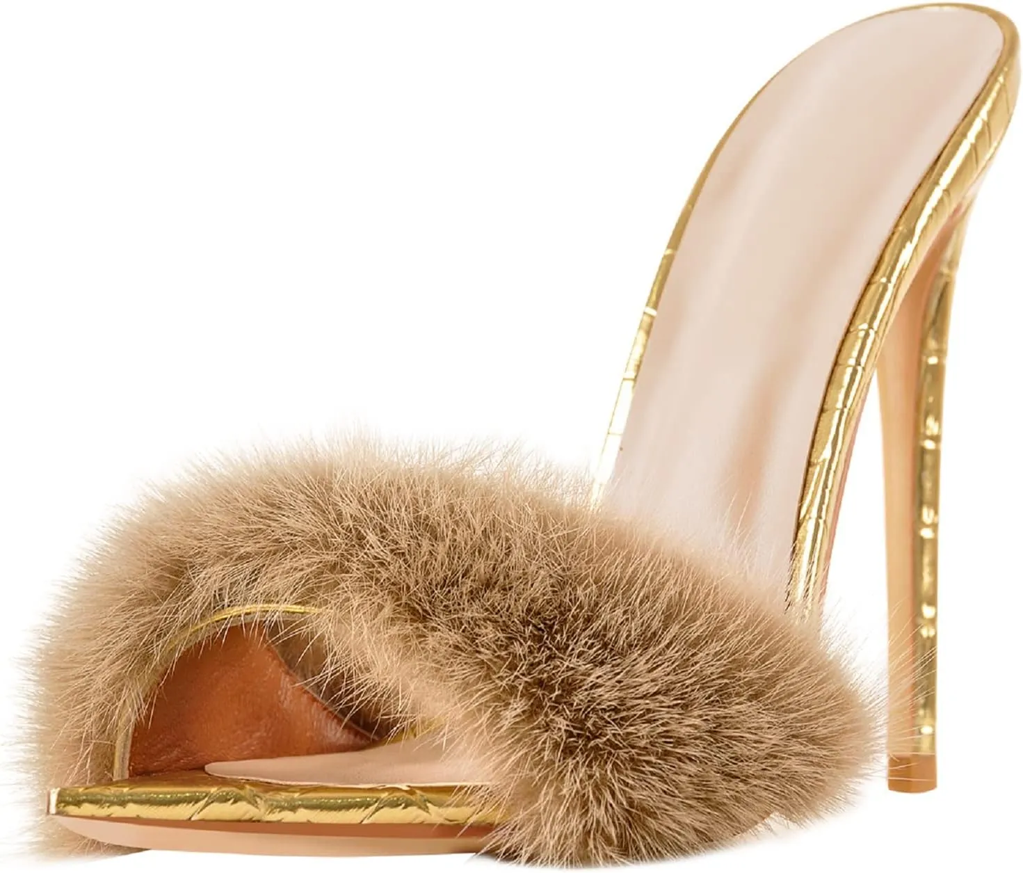 Sexy High Heels for Women Stiletto High Heels Mules rattle Indian infirm salmon Egypt ridicule Sandals Richealnana Women's Fur Fuzzy 