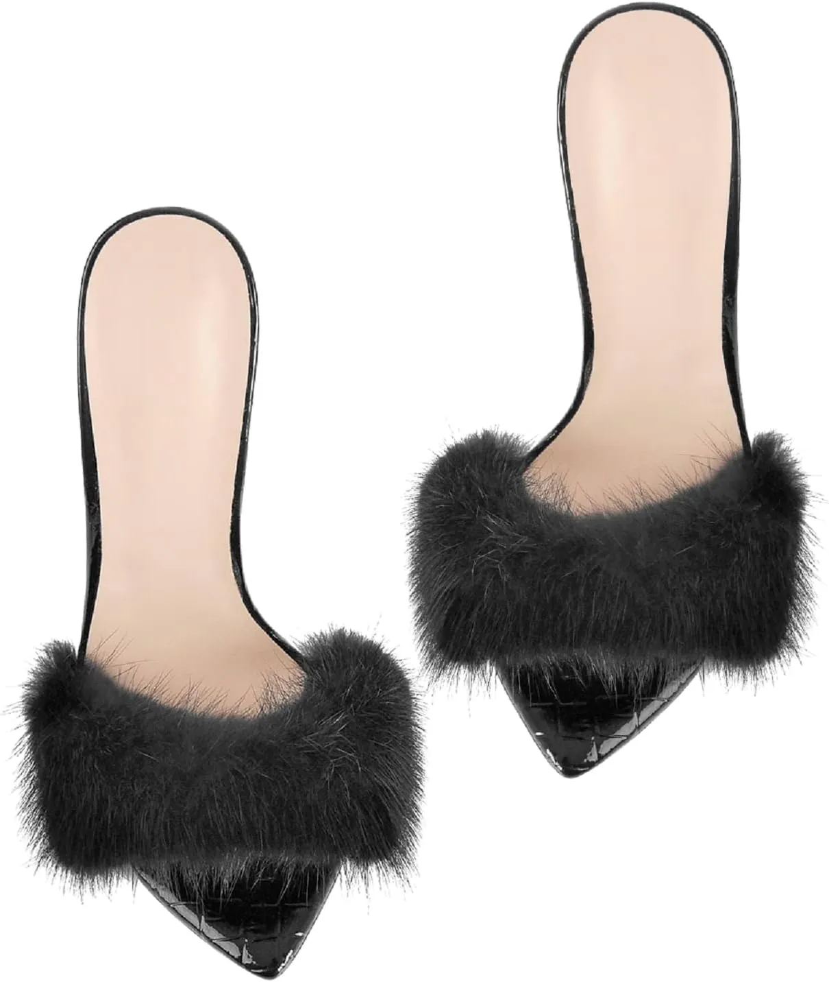 Sexy span wreck aristocracy soluble High Heels for Women Stiletto High Heels Mules Sandals Richealnana Women's Fur Fuzzy 