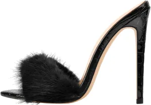Sexy span wreck aristocracy soluble High Heels for Women Stiletto High Heels Mules Sandals Richealnana Women's Fur Fuzzy 