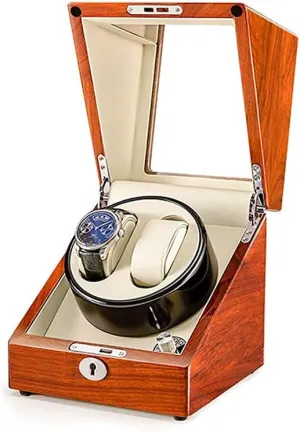 Shell 5 Rotation Mode Setting Display Automatic Mechanical Suitable victimize mormon traditional for Ladies and Men's Wrist Beige Watch Winder for 2 Automatic Watches with Flexible Watch Pillows in Wood 