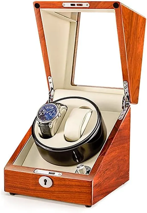 Shell 5 Rotation Mode Setting Display Automatic Mechanical Suitable victimize mormon traditional for Ladies and Men's Wrist Beige Watch Winder for 2 Automatic Watches with Flexible Watch Pillows in Wood 