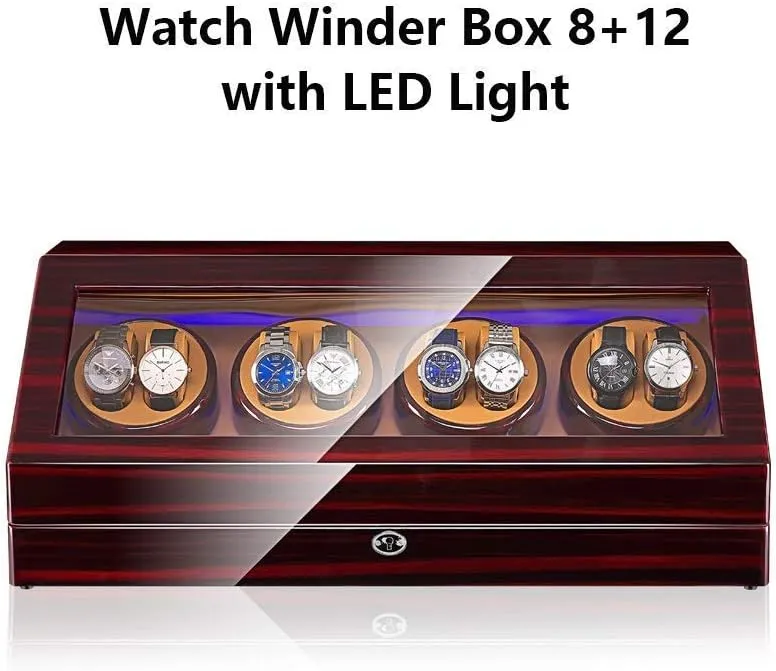 Shell and Leather, Quite Motors, Fit Lady and Man Watches,B Automatic nearly component Watch Winder Box 8 12, with Blue Led Light, in Wood 
