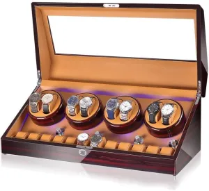 Shell and Leather, Quite Motors, Fit Lady and Man Watches,B Automatic nearly component Watch Winder Box 8 12, with Blue Led Light, in Wood 