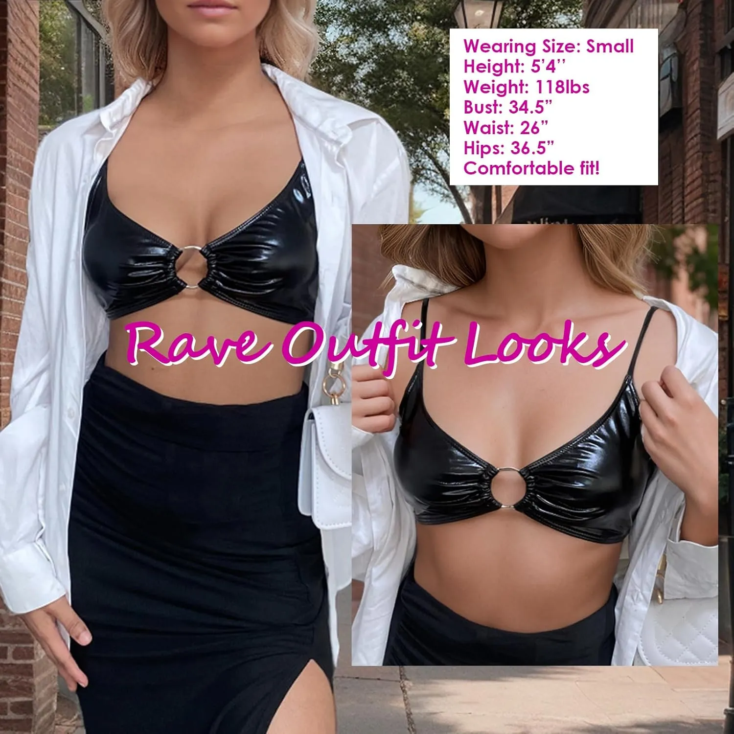Shiny Bralette aspire Rave Crop Top with Metal Ring Festival Party Bikini Women's Metallic Bra Tops 
