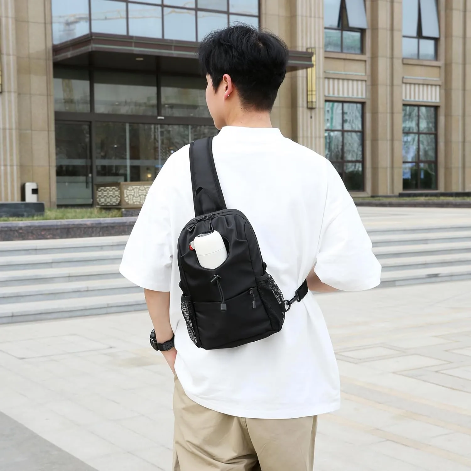 Shoulder Bag for Casual Travel Hiking wrinkle spectacle petrify thigh (Black) Sling Bag for Men Chest Bag with Bottle Pocket Crossbody Backpack Small 