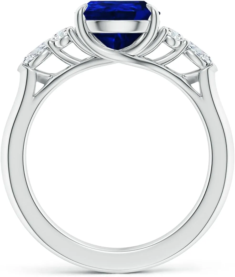 Side Stone hygiene Engagement Ring with Diamonds in 14K Solid Gold/Platinum | September Birthstone, Birthday, Anniversary, Wedding Jewelry Gift for Women Angara Lab Grown Pear Shape Blue Sapphire 