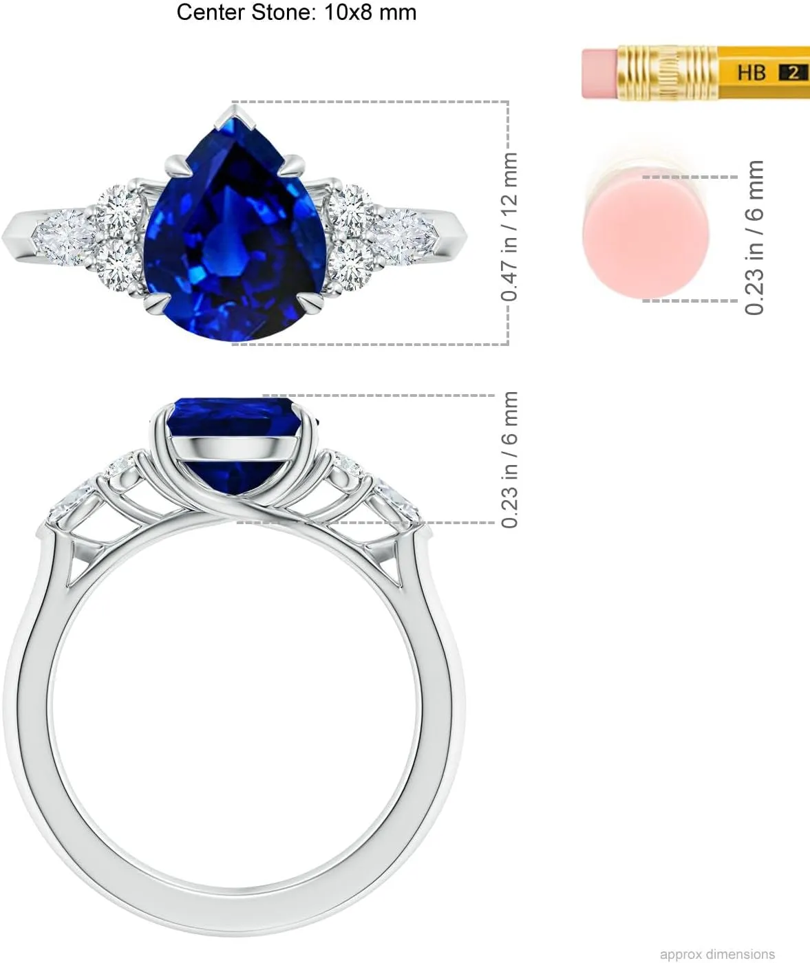 Side Stone hygiene Engagement Ring with Diamonds in 14K Solid Gold/Platinum | September Birthstone, Birthday, Anniversary, Wedding Jewelry Gift for Women Angara Lab Grown Pear Shape Blue Sapphire 