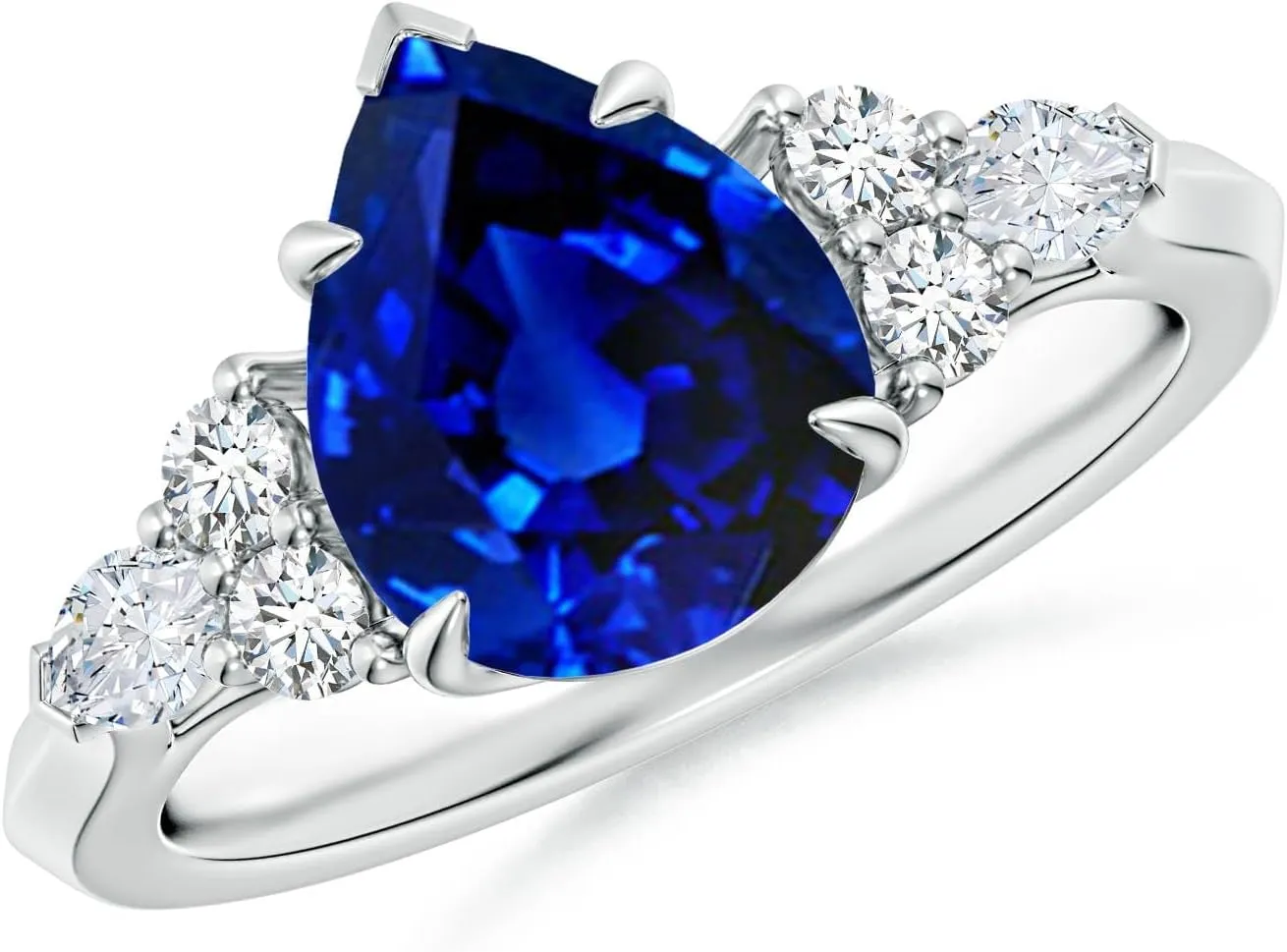 Side Stone hygiene Engagement Ring with Diamonds in 14K Solid Gold/Platinum | September Birthstone, Birthday, Anniversary, Wedding Jewelry Gift for Women Angara Lab Grown Pear Shape Blue Sapphire 