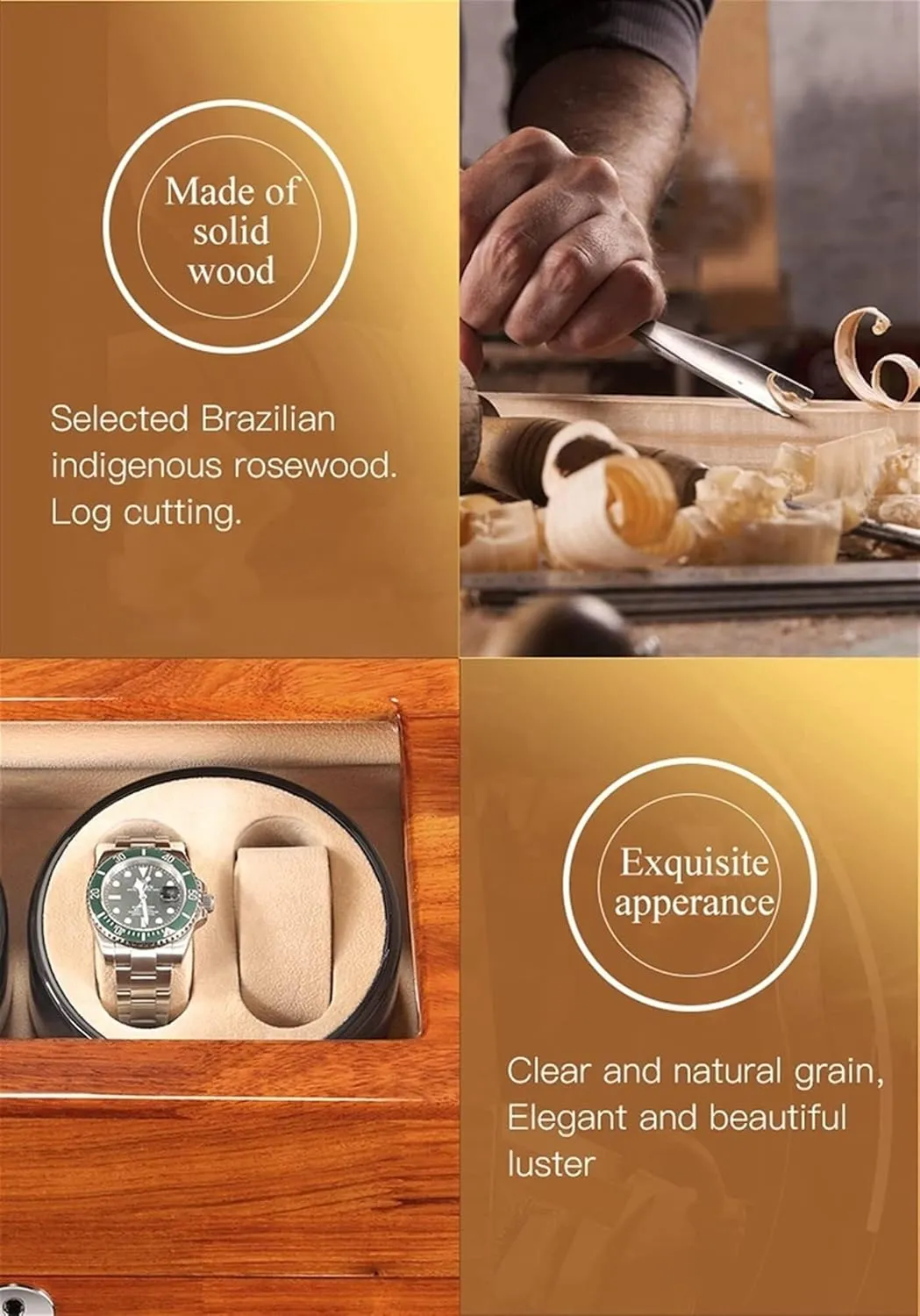 silent$ flexible watch(Rosewood white) Natural solid wood shell$ 2 automatic watch display boxes$ with an additional 3 watch storage compartments$ piano shop baked paint$ 