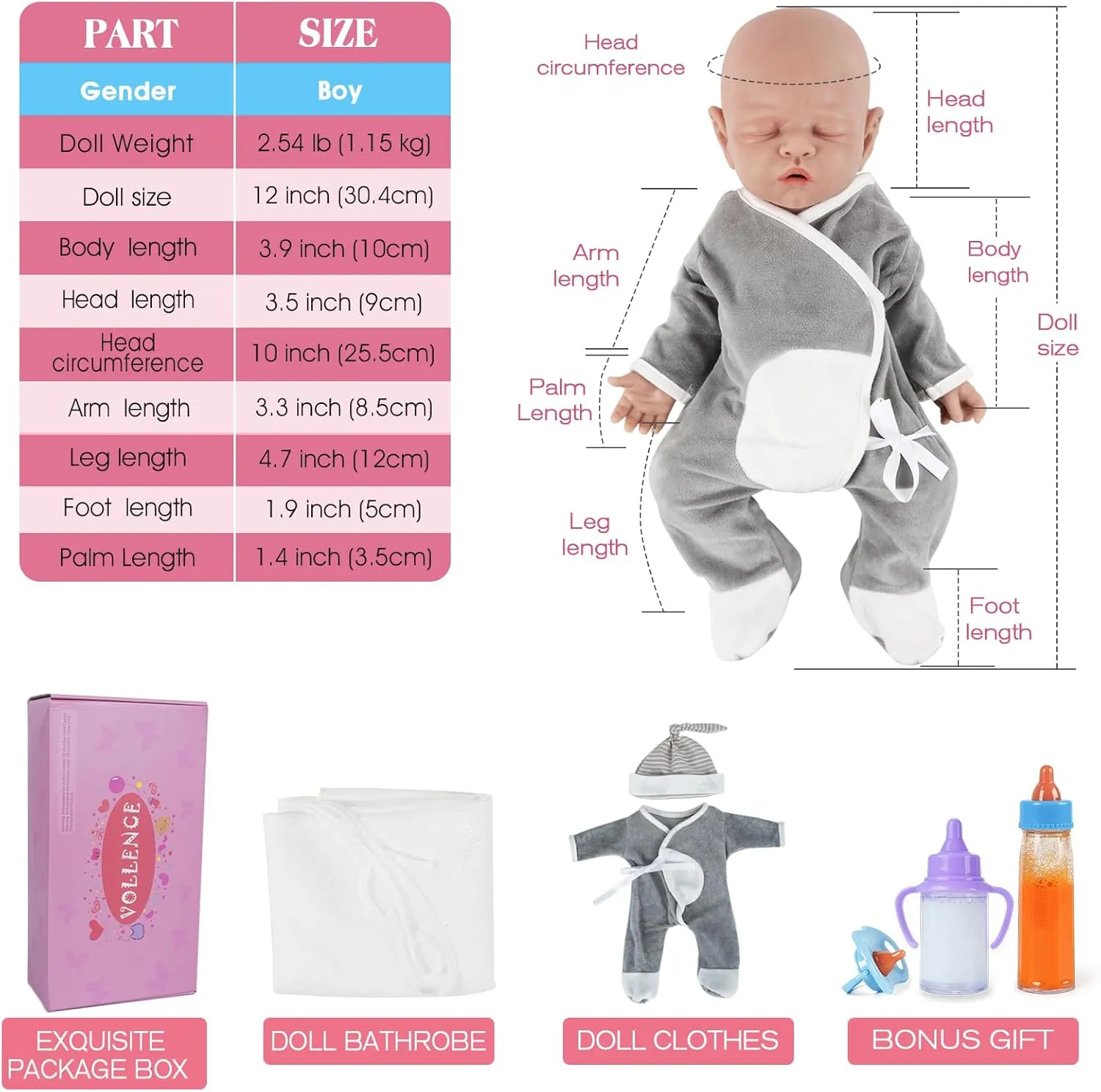 Silicone Baby Doll for Child Birthday Gift - Boy Vollence 12 inch Platinum Silicone Baby Dolls Full Body Silicone Dolls seashore Adorable 