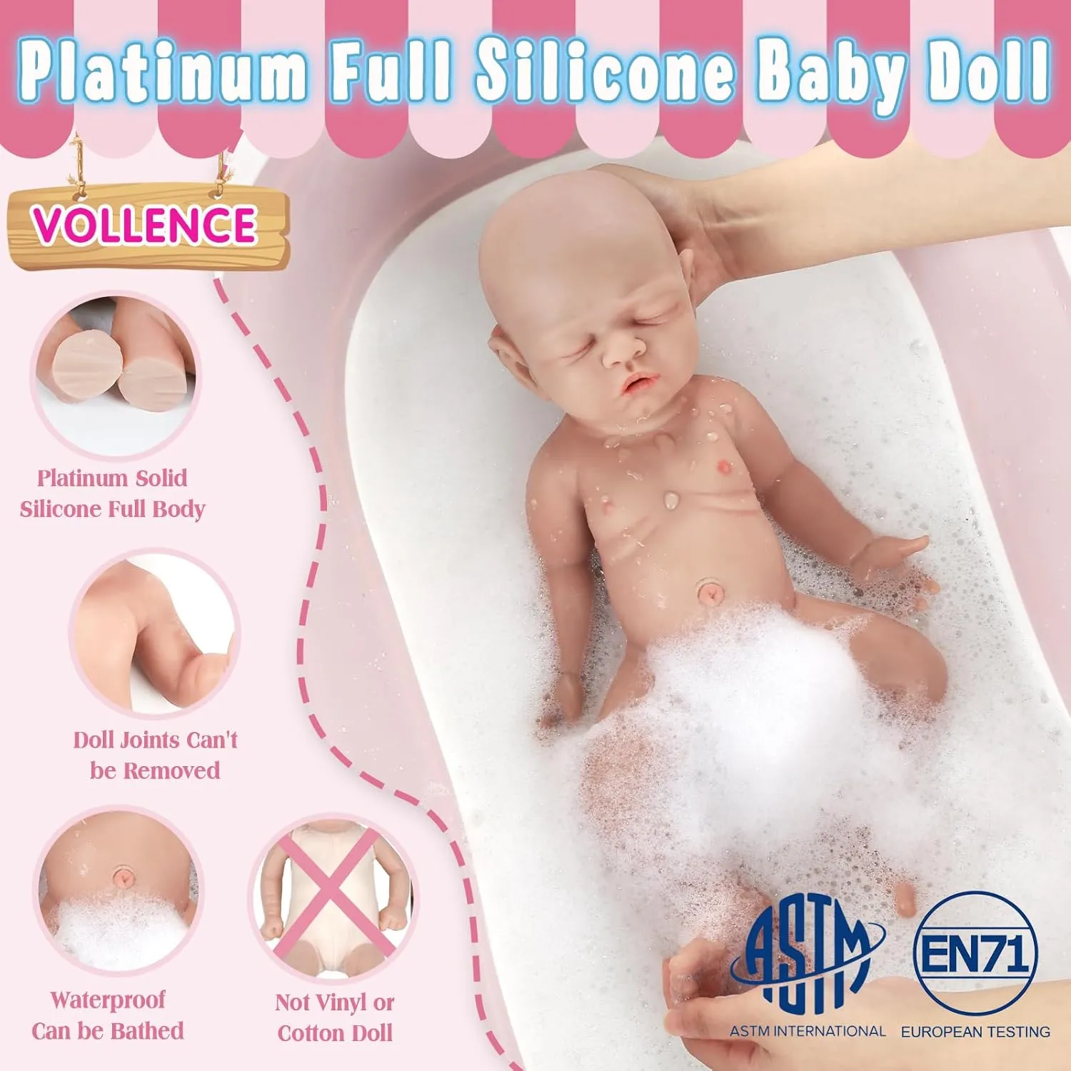 Silicone Baby Doll for Child Birthday Gift - Boy Vollence 12 inch Platinum Silicone Baby Dolls Full Body Silicone Dolls seashore Adorable 