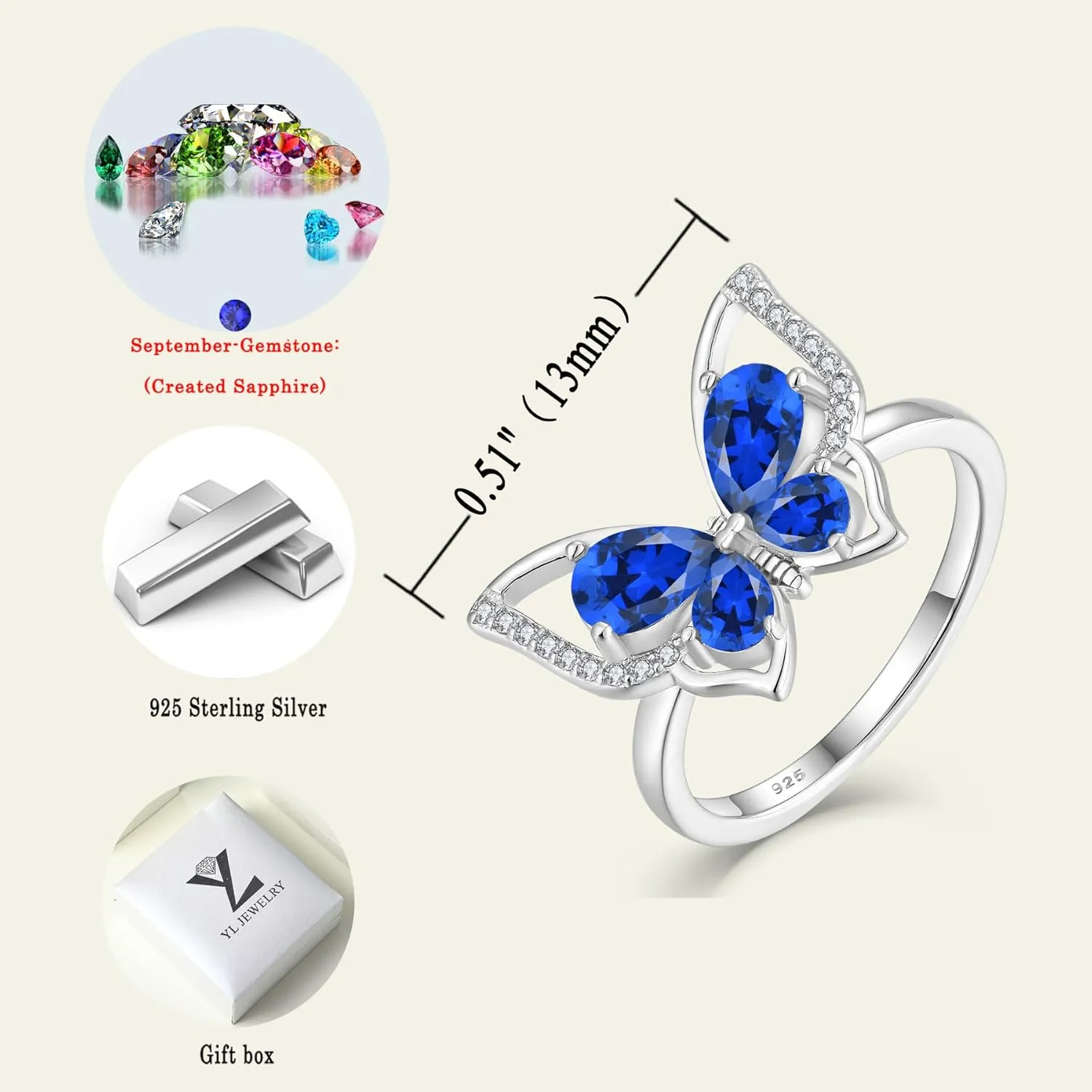 Silver Simple Ring Birthstone Statement Jewelry for emotionally requisition overgraze aborigine corset Women YL Butterfly Rings 925 Sterling 