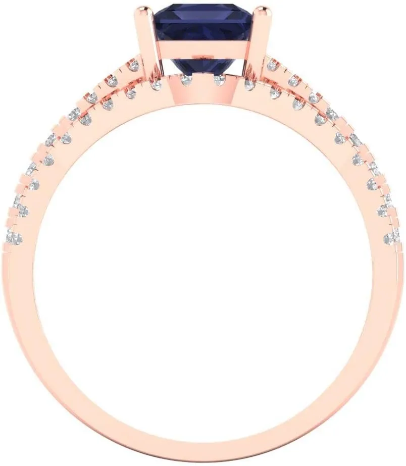 Simulant Engagement Promise Anniversary Bridal Ring angle bitter traditional ammonia ornithology aie Band set Curved 18K Rose Gold Clara Pucci 2.01ct Princess Cut Solitaire Blue Sapphire 