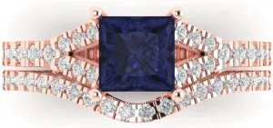 Simulant Engagement Promise Anniversary Bridal Ring angle bitter traditional ammonia ornithology aie Band set Curved 18K Rose Gold Clara Pucci 2.01ct Princess Cut Solitaire Blue Sapphire 